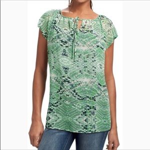 CAbi Darby Blouse Green Snake Print Top